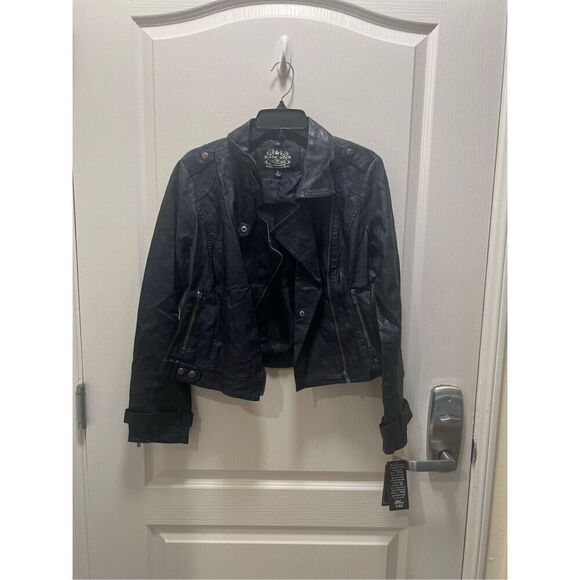 blanc noir Jackets & Blazers - Blanc Noir Navy Blue Women's Vegan Leather Moto Jacket size S NWT biker jacket